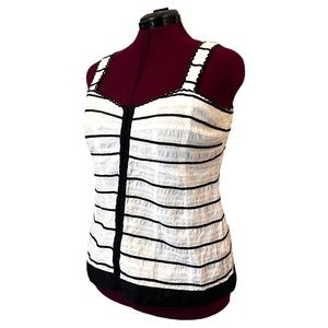 Corset Style Cotton Tank Top in White & Navy Stripes
